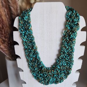 Turquoise/Bronze Beaded Necklace